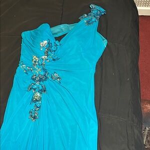 Elegant Blue Floral Embellished Dress